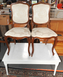Lot 68 - Pair of Victorian Style Chairs w Cream Brocade Upholstery & White P