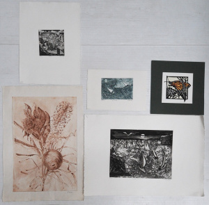 Lot 79 - Group lot - Unframed works on Paper - Elaine Bull Etchings, L Weiss Etc