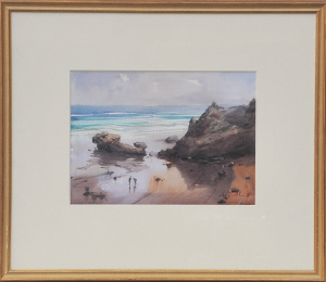 Lot 99 - Greg Allen (1958 - ) Gilt Framed Watercolour - Sorrento Back Beach - Si