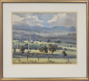 Lot 101 - Ernest Vogel (1909 - 1993) Large framed Watercolour - Rolling Hills, Y