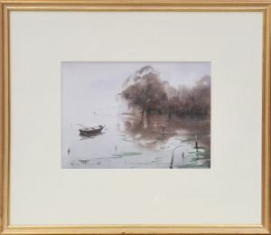 Lot 103 - Greg Allen (1958 - ) Gilt Framed Watercolour - Grey Day, Lake Hume - S