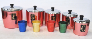 Lot 124 - Vintage Anodized Items incl Dutchess Red Anodized Kitchen Canister Set