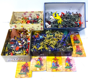 Lot 202 - 4 x Small boxes of Kids Toy Plastic & Diecast Figures inc , Cowboy