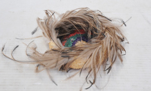 Lot 207 - Australian Aboriginal Tnanjabi Woven Basket w Emu Feathers