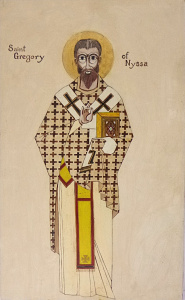 Lot 212 - Vintage style Religious Icon painting on board - Saint Gregory of Nys