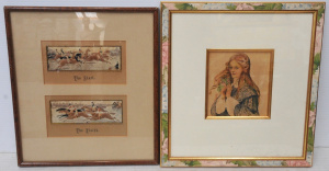 Lot 218 - 2 x framed pieces - pair c1900 Stevens woven Silk Pictures 'The Start