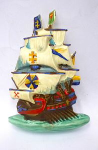 Lot 225 - Art Deco Czechoslovakian Ceramic Galleon Wall Plaque, stamped & nu