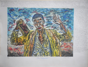 George Gittoes (1949 - ) Large framed Hand Coloured Etching - The Preacher - Sig