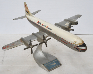 Large vintage Heavy Cast Metal Lockheed Electra Propjet Passenger Plane for Cath