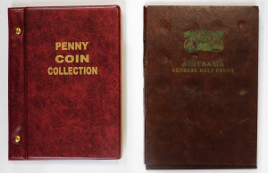 2 Australian Coin Currency pre decimal folders with contents Half Penny & Pe