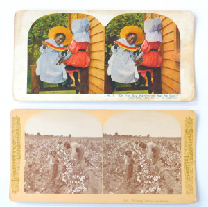 2 vintage Americana Stereoscope Slides - Picking Corron, Louisiana & Did yo