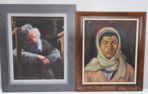 2 x Framed Signed Portrait Oil paintings - 1953 Egyptian Youth signed & date