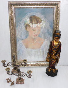 Grp lot inc Framed Freya Dade (1935 - ) Portrait of the Bride 74 x 48cm,Pair of