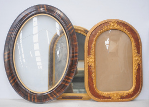 Small Vintage Mirror & 2 x Oval Picture Frames with Convex Glass