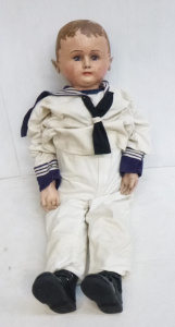 Lot 2 - Very large 1920s - 30s Vintage Sailor Boy Doll with - hand painted on k