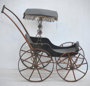 Lot 6 - Vintage Victorian Doll Carriage - Stencilled Gold Decoration on a Black