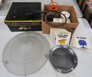 Lot 18 - Lot of Mixed Items incl Frosted Glass Stepped Light Shade, Mr Men &