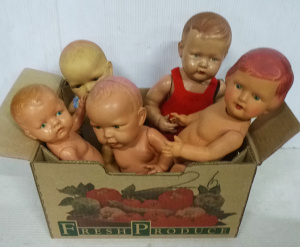 Lot 40 - Box lot of Vintage Celluloid Baby Dolls inc, Japanese Made Fairylite Ba