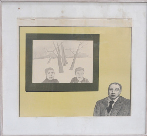 Lot 100 - David Gatiss (1949 - ) Large framed Mixed Media - Man & Picture of