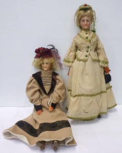Lot 119 - 2 x 19th C Wax Dills - poss French with original costumes, mohair wigs