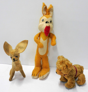 Lot 130 - 3 x Vintage soft toys inc Merrythought Comical Bunny 51cm H, Pull alon