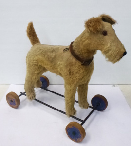 Lot 150 - C1950s Pull A Long Toy Terrier - fur covered with black stitched nose