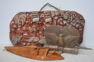 Lot 150.1 - 3 x Carved Tribal Items inc Story Board etc