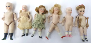 Lot 152 - 6 x Early 1900s Miniature mostly German Bisque Dolls with hand painted
