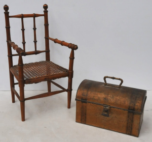 Lot 186 - 2 x pieces - Vintage c1900 Beech & Rattan Dolls Chair, frame turne