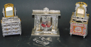 Lot 192 - 3 pce c1900 German Soft Metal Dolls House Furniture - Fireplace, Dress