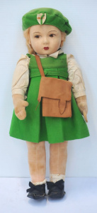 Lot 219 - Vintage Chad Valley Felt Cloth Doll - Girl in Green Uniform w Leather