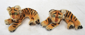 2 x vintage Steiff German Soft Toy Tigers - both reclining, 1 w Tag to chest - a