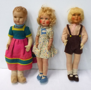 3 x C 1930s- 40s Dolls inc, English Deans Rag Book - all with padded bodies, s