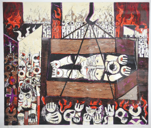 Leonard French (1928 - 2017) Large framed Colour Screenprint - The Burial - Sign