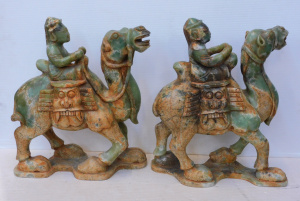Lot 7 - Pair vintage Large Heavy Carved Jade figures of Bactrian Camels & th