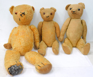 Lot 8 - 3 x Larger Vintage Teddy Bears, assorted eyes - glass & button repla