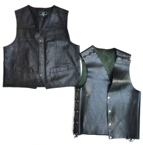 Lot 18 - 2 x Vintage Men's Leather Vests - incl Unbranded (L-XL) Lace Up, Heavy,
