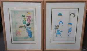 Lot 28 - Artist Unknown Pair Framed Embossed Colour Lithographs - Games Little P