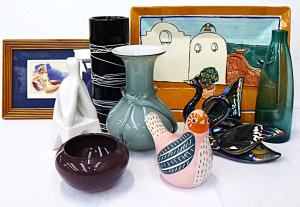 Lot 33 - Box Lot of Art Glasses and Ceramics inc Vases, Figures etc