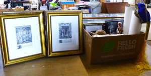 Lot 35 - Box lot + - set of 4 gilt framed prints of Classical Engravings, Tradit