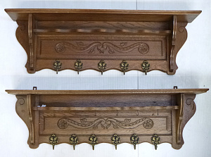 Lot 49 - 2 x Vintage Carved Oak Coat Racks & Shelves - both matching carved