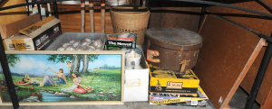 Lot 54 - Group Lot of Assorted Items incl Box of Baseballs, Vintage Hatbox, Asso Lot 54 - Group Lot of Assorted Items incl Box of Baseballs, Vintage Hatbox, Asso