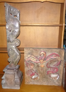 Lot 55 - 2 x Carved Wooden Items inc, panel with an image of scales, approx 40cm