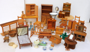 Lot 59 - Box lot of mostly Vintage Wooden Doll Furniture inc, tables , chairs, b