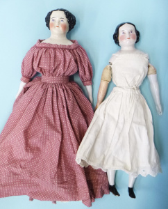 Lot 159 - 2 x vintage c1900's Porcelain Dolls - both unmarked, Porcelain heads s