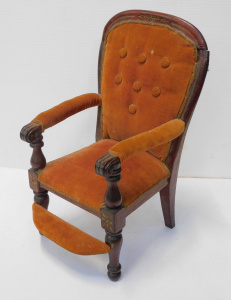 Lot 165 - Victorian Dolls Chair - velvet upholstery studded back - carved decora