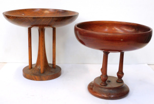 Lot 166 - 2 x Vintage Wooden Pedestal Bowls with wooden columns - tallest 26cm H