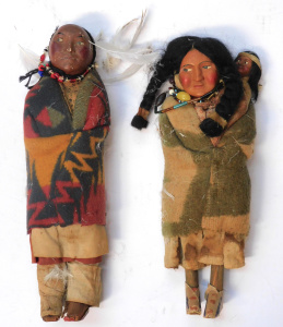 Lot 171 - 2 x 1920s -30s Native American Skookum Dolls with felt wrap blankets,