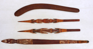 Lot 176 - Group lot - Vintage Aboriginal Artifacts - Woomera Spear Thrower w bou