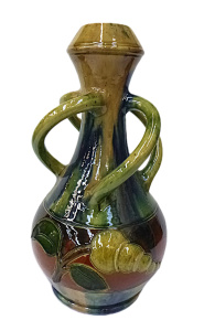 Lot 188 - Large Belgian Art Nouveau Pottery Vase - four twist handles, raised st